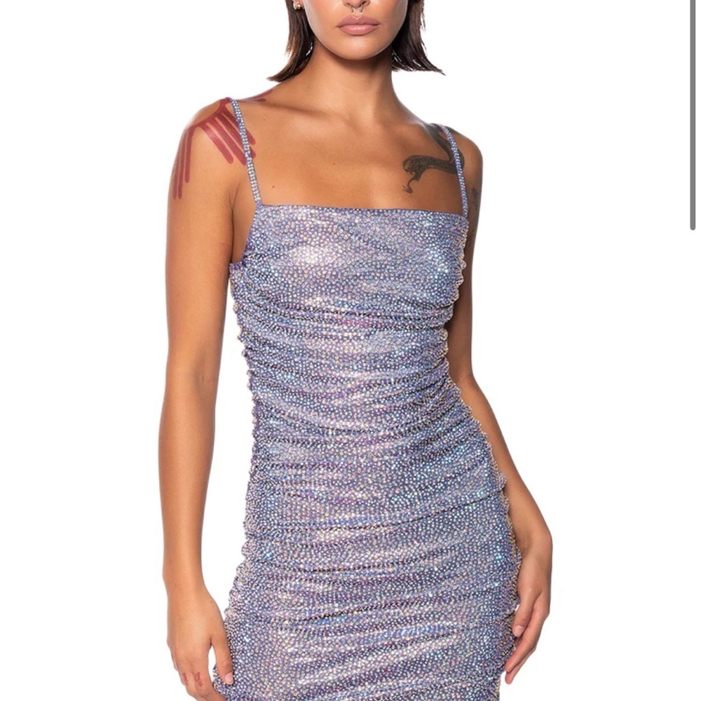 AKIRA Label Better Than Ever Ruched Rhinestone Mini Dress